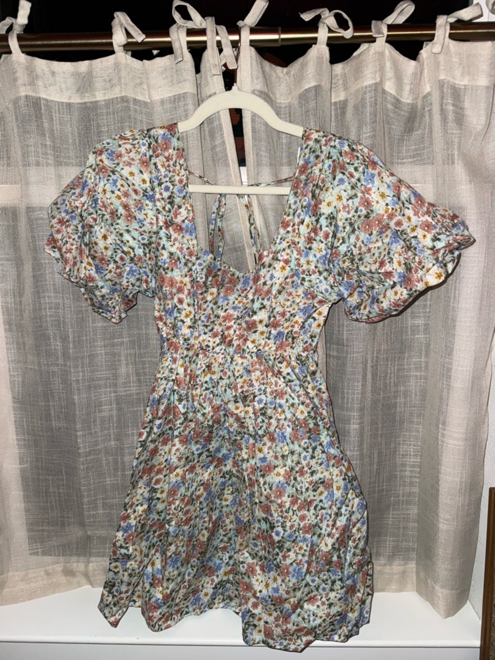 Anthropologie Floral Mini Dress in Blue, Rust, Green